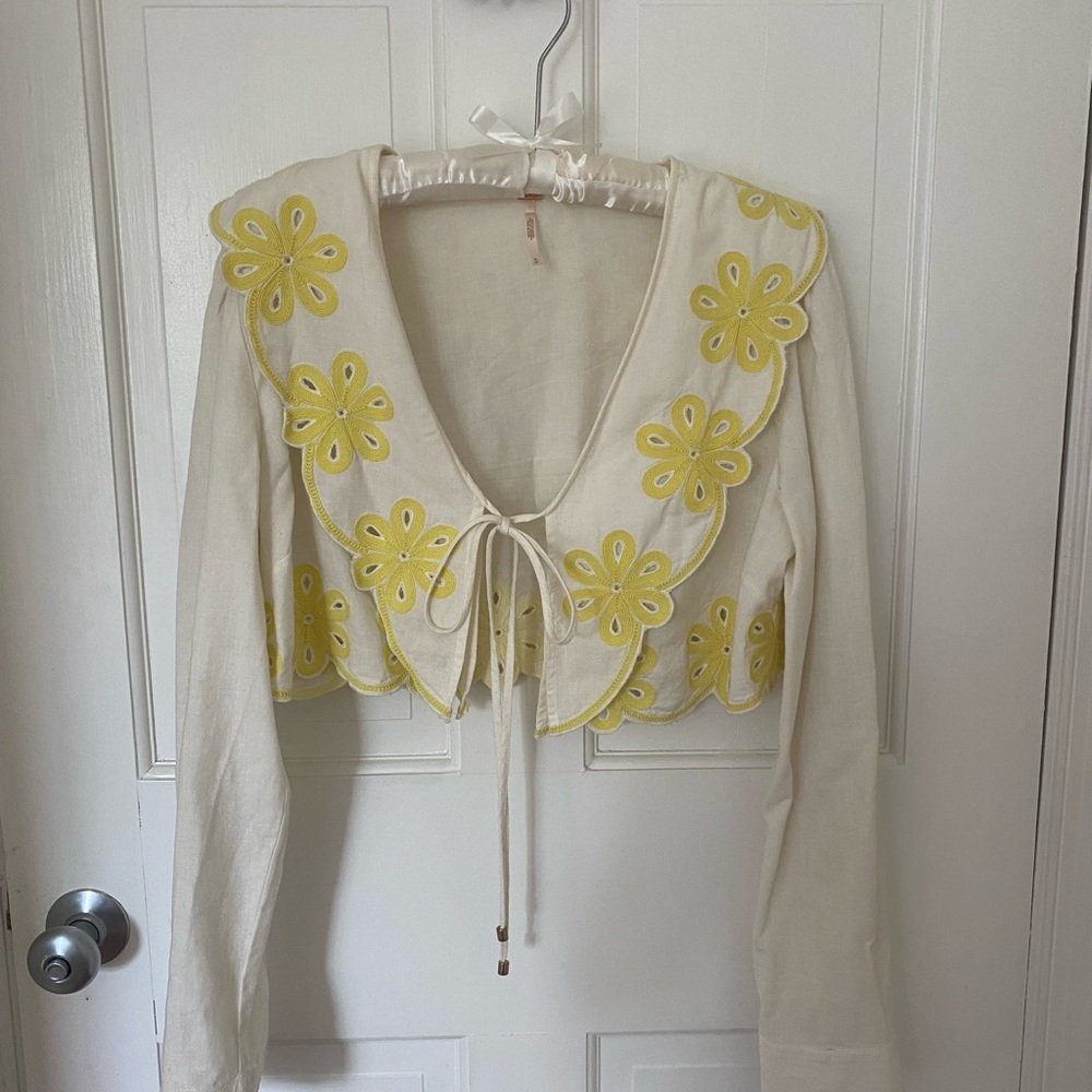 Free People Cream and Yellow Blouse Two Piece Set